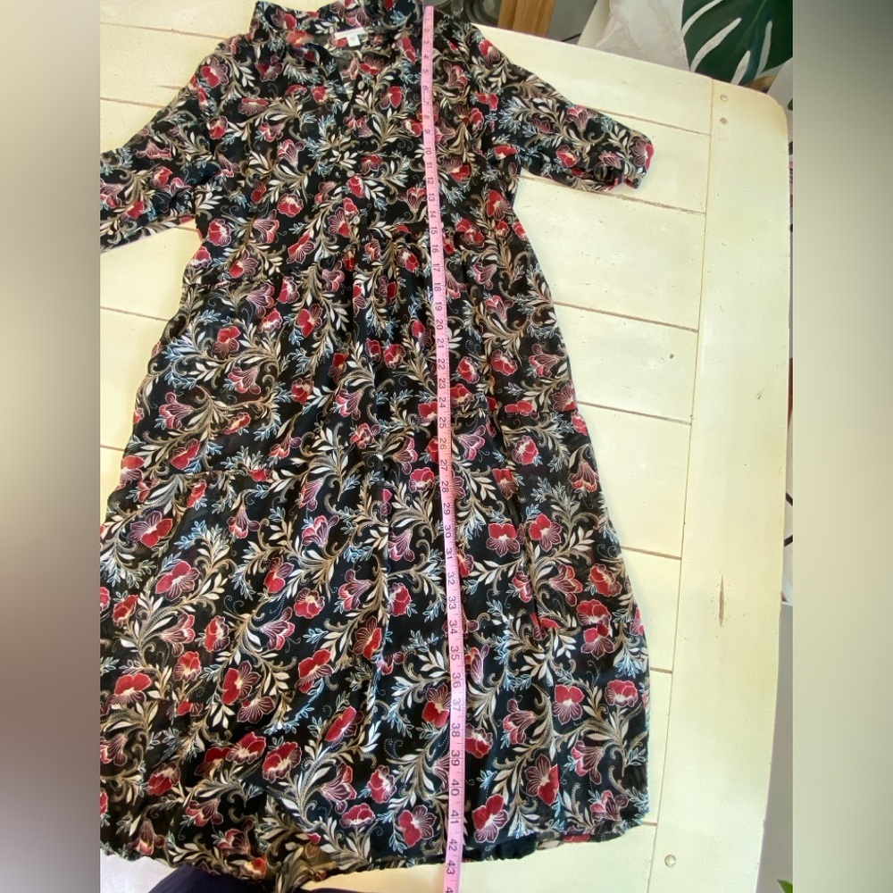 J. Jill Semi Sheer Floral Modest Shirt Dress Women’s Size Large - Picture 4 of 9